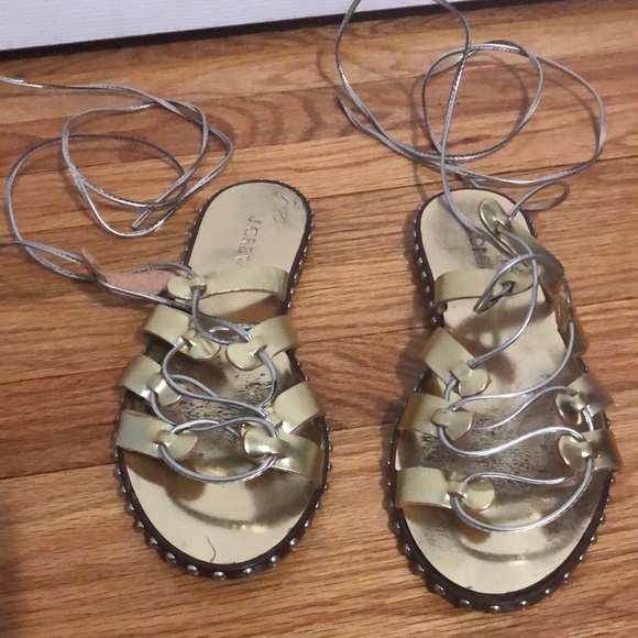 J.‎ Crew studded metallic gold lace up gladiator sandals women’s size 7 - Picture 1 of 10